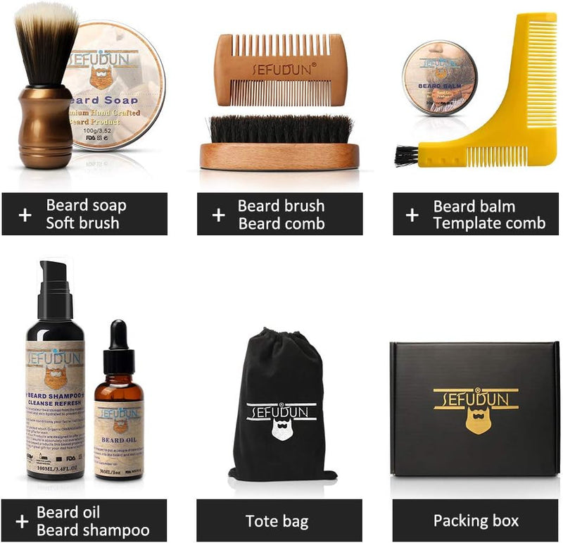 SEFUDUN 5-in-1 Beard Grooming Kit for Men, Moustache Treatment Set